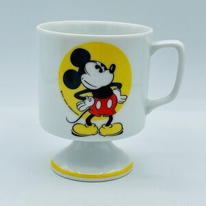 Vintage Pedestal Mickey Mouse Coffee Tee Mug Yellow Trim Walt Disney Productions